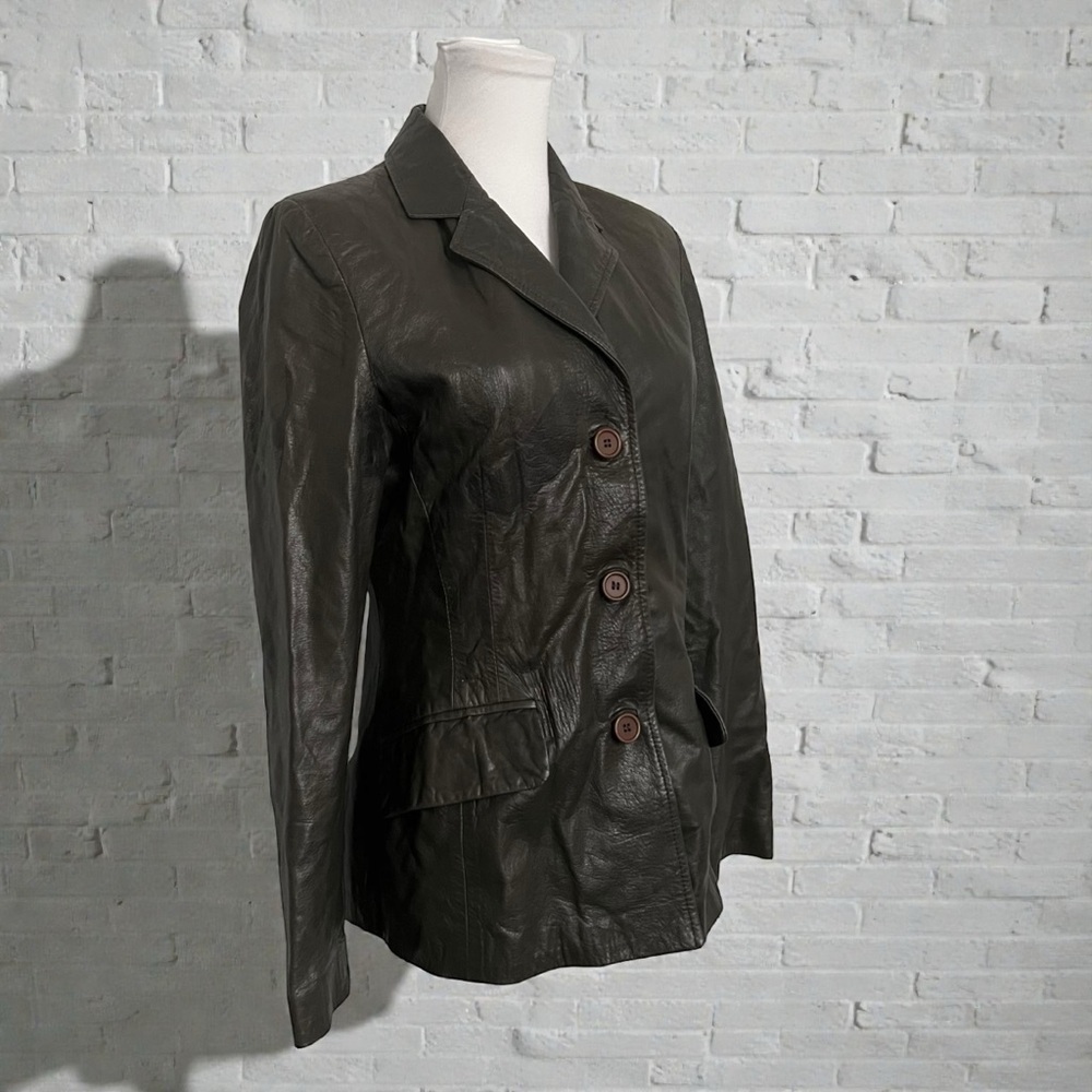Vintage Italian Leather Blazer Jacket – Dark Brown Leather Coat M